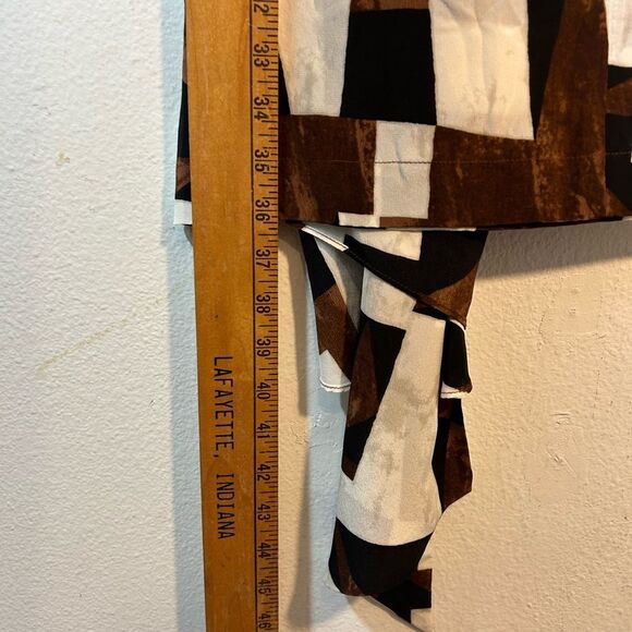 Worth petite ladies dress brown black off white sheath faux wrap silk career - Picture 7 of 13